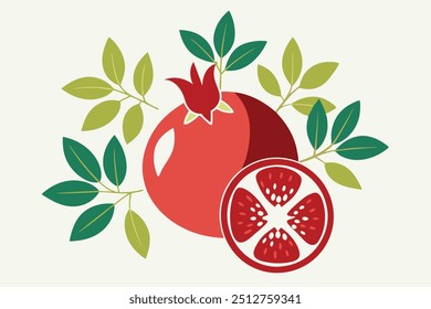 Pomegranate fruit plants and leaves