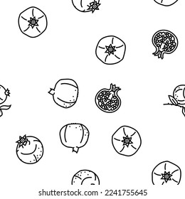 pomegranate fruit red food vector seamless pattern thin line illustration