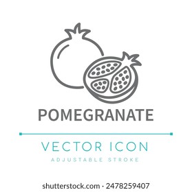 Icono de línea de aroma de fruta de granada, símbolo de sabor de comida, símbolo de Vector de fragancia de vela y jabón, etiqueta de logotipo de ingrediente de perfume de cosméticos 