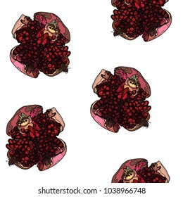 Pomegranate fruit seamless pattern on white  background. Vector illustration.