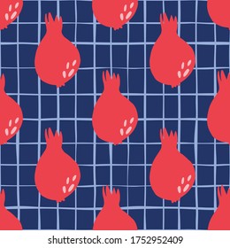 Pomegranate fruit seamless pattern on line background. Garnet fruit wallpaper. Decorative backdrop for fabric design, textile print, kitchen textiles, wrapping, cover. Doodle vector illustration