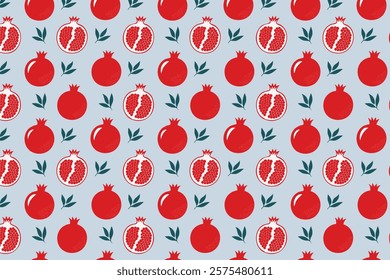 Pomegranate fruit seamless pattern. Ripe pomegranates vector illustration.