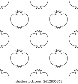 Pomegranate fruit seamless pattern. Single line illustration. Line art. One line Pomegranate texture. Vector Outline fruit isolated on white background. Textile, fabric, texture design