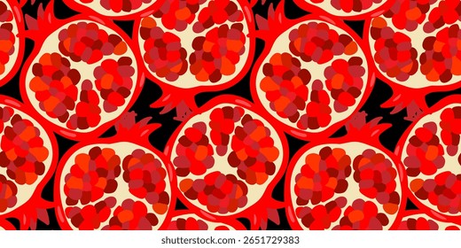 pomegranate fruit seamless pattern vibrant red and black design for textile and packaging