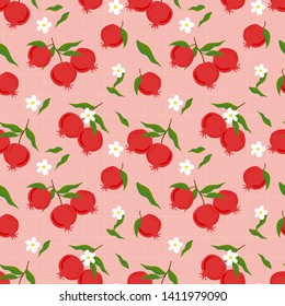 Pomegranate fruit seamless. Tropical exotic fruit. 