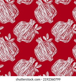 Patrón de boceto de fruta granada. Ilustración del vector de color. Dibujo de doodle con lápiz o marcador