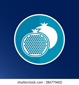 Pomegranate fruit slice whole black silhouette logo.