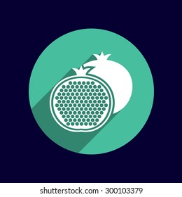 Pomegranate fruit slice whole black silhouette logo.