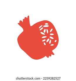 Icono de resumen de vectores de fruta granados. Ilustración vectorial aislada en fondo blanco. Pintura de Pomegranate dibujada a mano. Elemento decorativo para logo, embalaje, tarjeta con celebración Shana Tova.