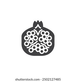 Icono de Vector de fruta de granada. cartel plano lleno para concepto móvil y Diseño web. La mitad del icono de glifo de granada. Símbolo, ilustración del logotipo. Gráficos de Vector