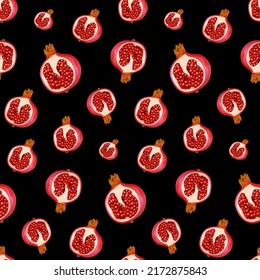 Pomegranate Fruit Vector Seamless Pattern. Awesome for classic product design, fabric, backgrounds, invitations, packaging design projects. Surface pattern design.