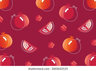 Pomegranate fruits seamless pattern and piece background