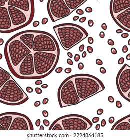 Pomegranate. Fruits and seeds. Vector pattern
