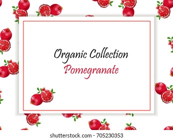 pomegranate or garnet Label. ideal label for fruit juice. Fully adjustable & scalable. packages design. Vector square label, pomegranate jam, sauce or juice label on a seamless pattern background 