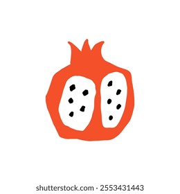 Pomegranate. Geometry minimalistic organic fruit. Doodle style. Vector cartoon flat isolated illustration