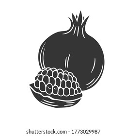 Pomegranate glyph icon. Fruit in retro style, vetor illustration for design advertising products shop or market.