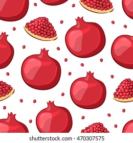 Pomegranate and grains on a white background. Seamless pattern. Vector illustration.