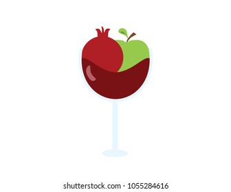 Pomegranate and Green apple in wine glass vector icon isolated