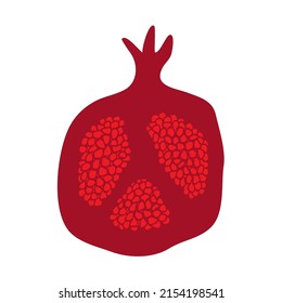 Pomegranate half sliced fruit botanical hand drawn vector illustration background. Rosh Hashanah card. Vegetarian eco food product, organic, vegan nutrition. For recipe book, floral menu cover design.