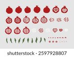 Pomegranate hand drawn vector illustration. Ripe fruit, leaves, seeds clipart on white background. Template for postcard, invitation, print, sticker.