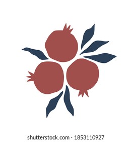 Pomegranate hand drawn vector illustration. Ripe pomegranate and leaves on white background. Design for wallpaper, textile, modern print, home decor poster, clipart