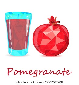 Pomegranate hand drown vector illustration isolated on white background. Low poly style.