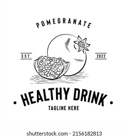Pomegranate healthy drink logo, company logo design idea, vector illustration