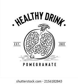 Pomegranate healthy drink logo, company logo design idea, vector illustration