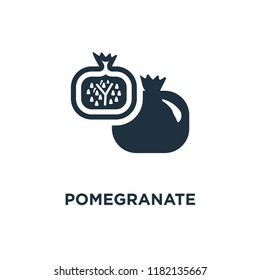 Pomegranate icon. Black filled vector illustration. Pomegranate symbol on white background. Can be used in web and mobile.