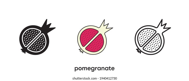 Pomegranate icon design. Pomegranate icon set in silhouette, colorful and linear. Pomegranate icon line vector illustration isolated on a clean background for your web mobile application logo design.
