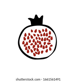 Pomegranate icon drawing isolated on white. Concept vector illustration. Symbol for Jewish New Year. Great for card, poster and logo design. Cute simple art.