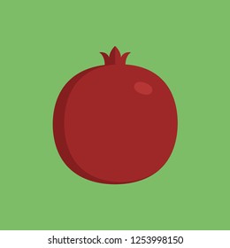 Pomegranate icon in flat design with green background.