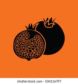 Pomegranate icon. Orange background with black. Vector illustration.