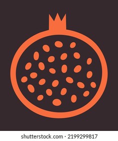 Pomegranate illustration. Flat modern abstract clip art with fresh fruit and seeds. Isolated vector icon in doodle style for vegan, vegetarian merch. 