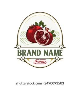 pomegranate illustration logo in vintage style