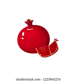 pomegranate isolated on white background. Bright vector illustration of colorful half and whole of juicy pomegranate. Fresh cartoon