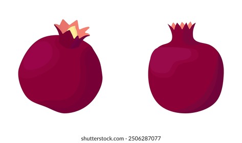 Granatapfel einzeln auf weißem Hintergrund. Vektorgrafik, Symbol von Früchten. Zwei Granatapfelfrüchte im handgezeichneten Stil.
