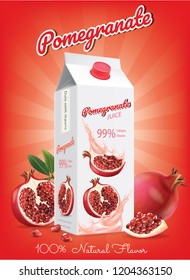 Pomegranate juice ads, realistic fruit in red juice advertising.illustration vector