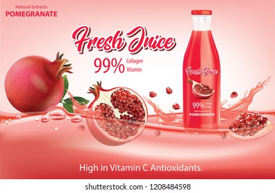 Pomegranate Juice in Bottle on Splash