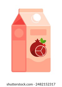 Pomegranate juice carton. Flat icon isolated on white background. Refreshing beverage concept. Perfect for menu design and food packaging