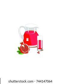 Pomegranate juice in a decanter on a white background