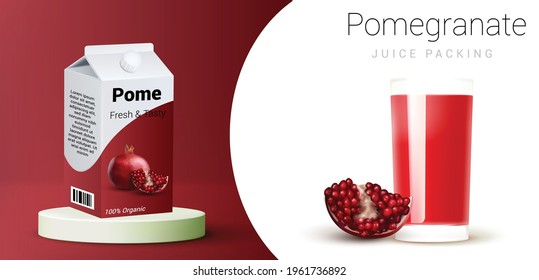 Pomegranate Juice Drink Carton Mockup In 3d Illustration. Plastic Juice Bottle Brand Concept Isolated. Bottle Label, Package Template Design, Label Design, Mock Up Design Label Template