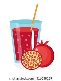 Pomegranate juice in a glass. Fresh   isolated on white background.  fruit and  icon.  drink,  compote. Grenadine cocktail. Vector illustration
