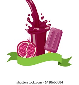 pomegranate juice ice cream splash tropical fruits vector illustration