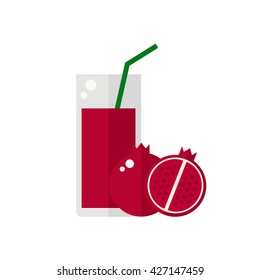 Pomegranate juice isolated icon on white background. Glass of juice with tubule. Flat style vector illustration.
