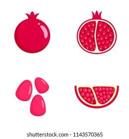 Pomegranate juice seeds garnet icons set. Flat illustration of 4 pomegranate juice seeds garnet vector icons isolated on white