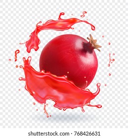 Pomegranate juice splash Realistic fruit fresh icon