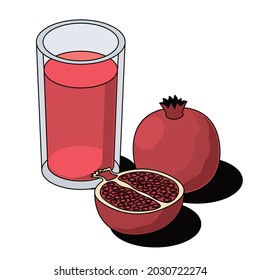 Granatapfelsaft. Vektorgrafik 3D-Skizze isometrisch, farbige Icon-Illustration, flacher Stil. Kreative Design-Idee und Elemente für Infografiken und Website.