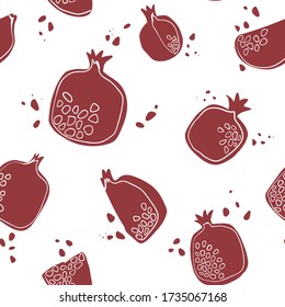 pomegranate kernels with white background, vector seamless pattern