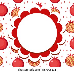 Pomegranate label, wrapper template for your design. Fruit frame with space for text. Vector illustration